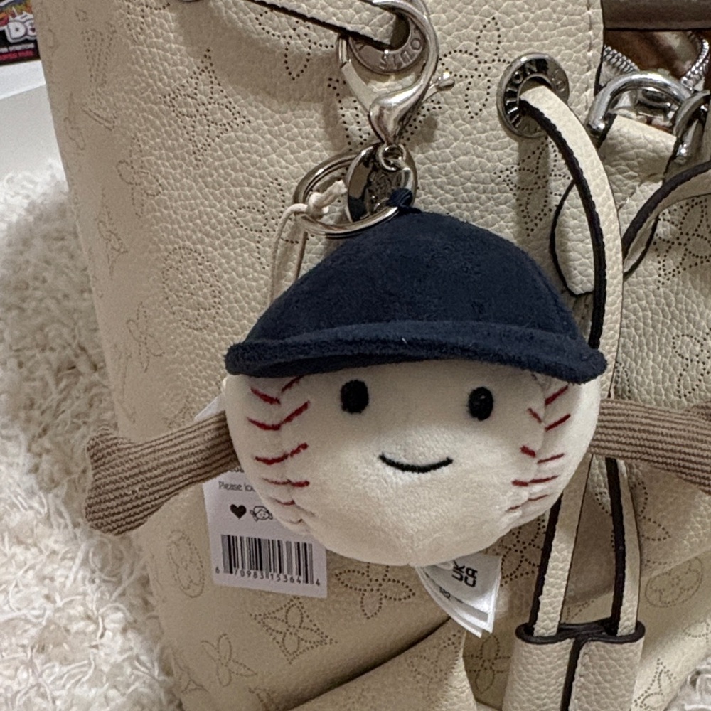 Jellycat Navy and Cream Baseball Plush Keychain